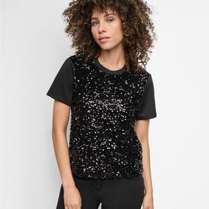 DKNY Black Sparkle Short Sleeve Tee Scuba Back